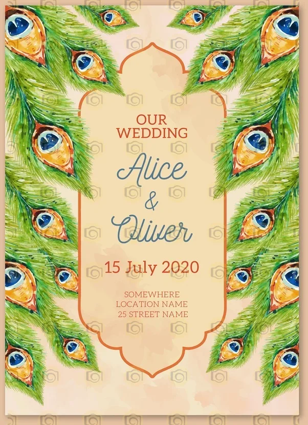 Wedding Invitation Template With A Peacock Design